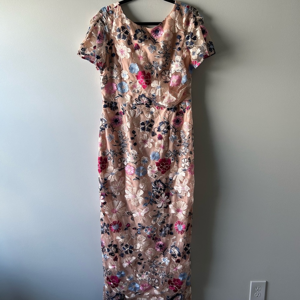 J's Collections pink floral embroidered long dress gown
